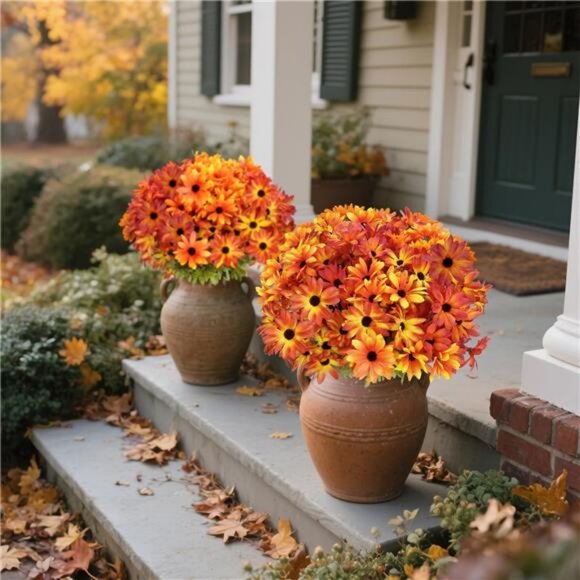 6 Bundles Fall Flowers Artificial for Decoration, Faux Mums for Outdoor - Picture 5 of 8